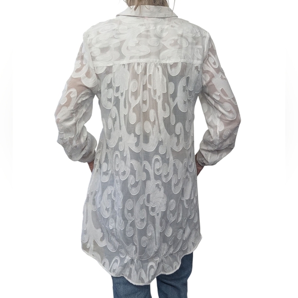 Lilly Pulitzer White Sheer Tunic Blouse Cover Up Button Down Top Size Small - Picture 5 of 10